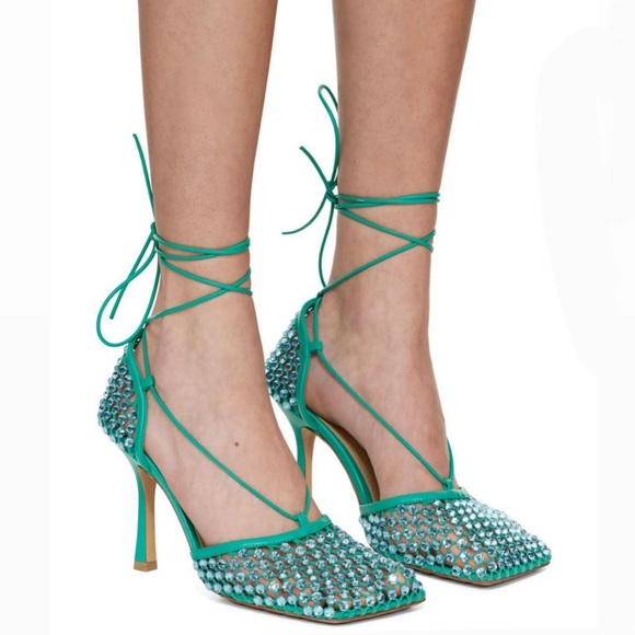 Cottage Veneta green sparkle stretch web heels - Picture 2 of 3
